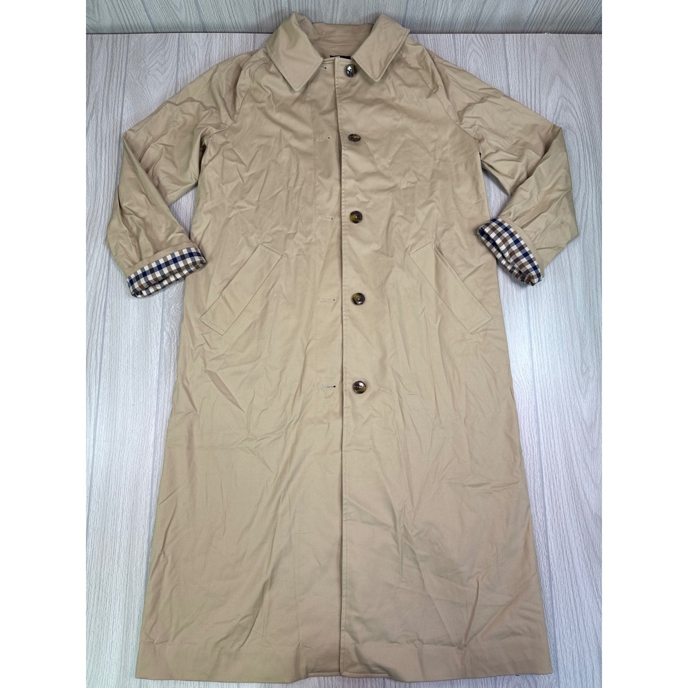 Quince Organic Cotton Stretch Trench Coat Tan Beige Gingham Lining Medium NWT